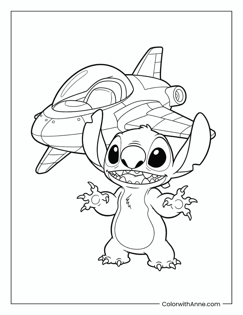 Stitch's Spaceship Coloring Page