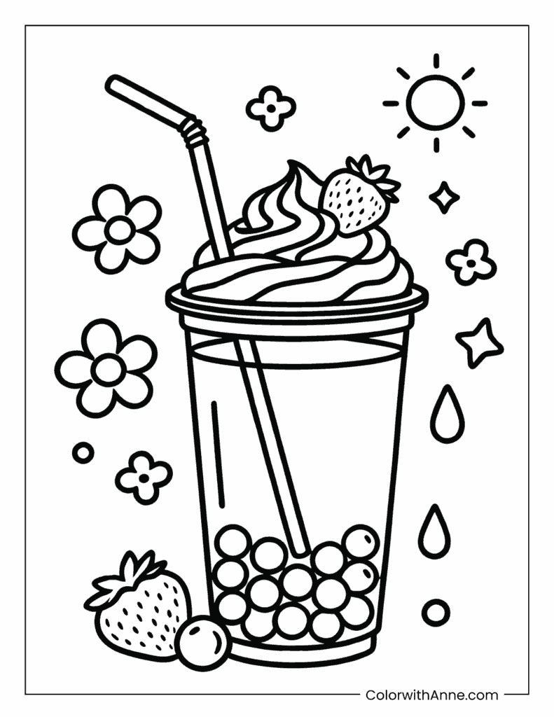 Strawberry Boba Fun Coloring Page