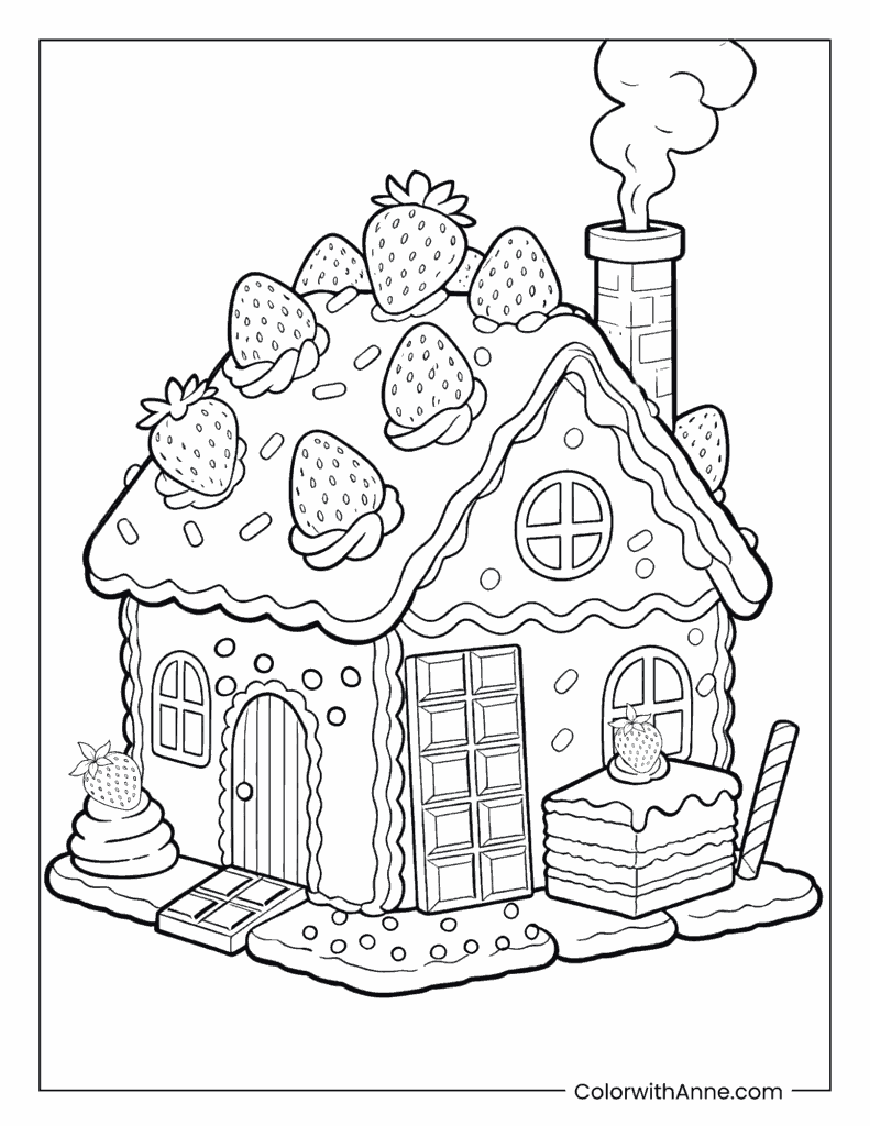 Strawberry Dessert House Coloring Page