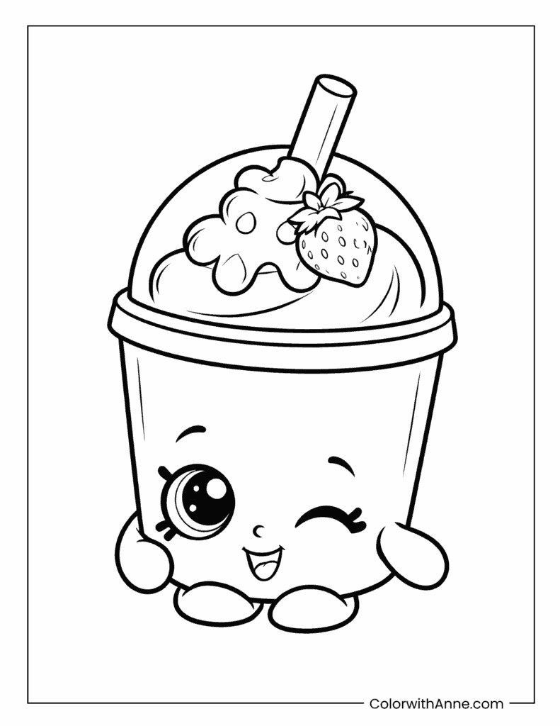 Strawberry Milkshake Cute Drink Coloring Sheet