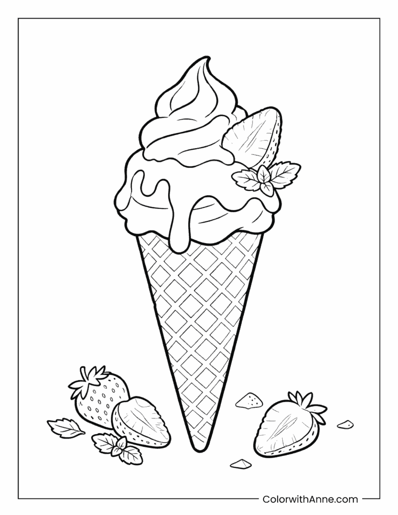 Strawberry Waffle Cone Delight Coloring Page