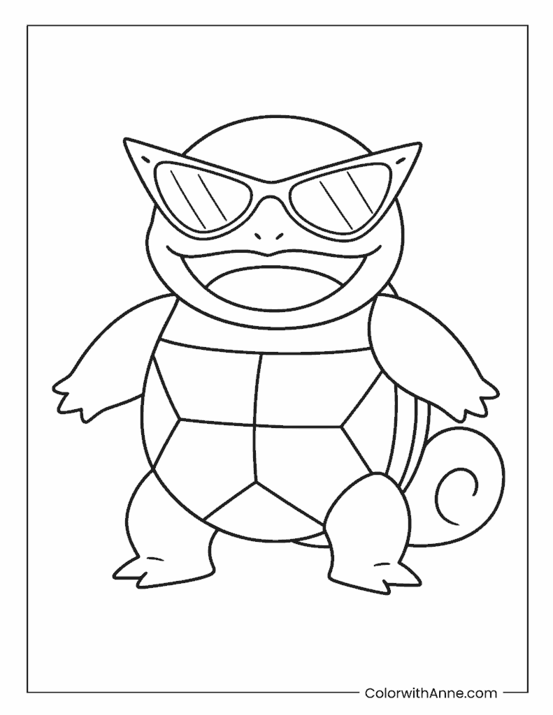 Stylish Sunglasses Smiling Squirtle Coloring Page
