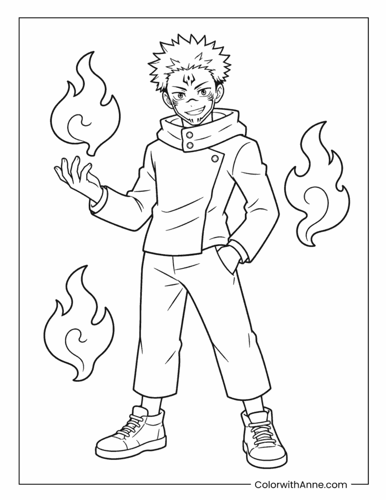 Sukuna Flame Power Pose Coloring Page