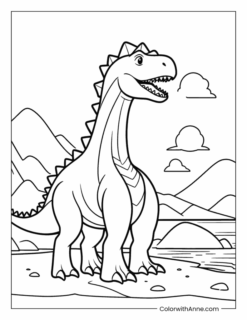 Summer Beach Dinosaur Coloring Page