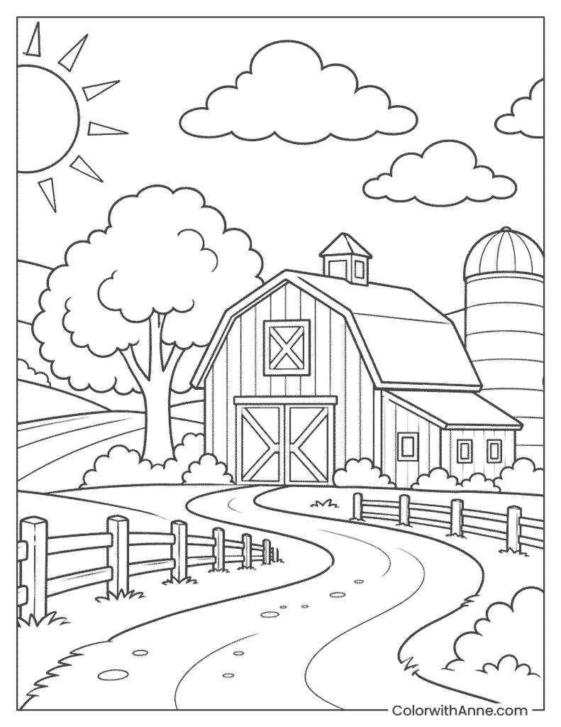 Summer Countryside Farm Coloring Page