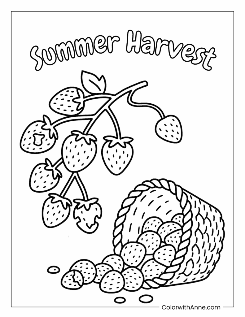 Summer Strawberry Basket Coloring Page