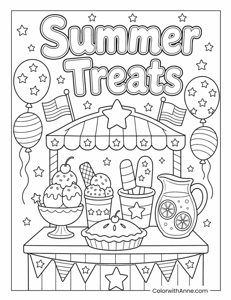 Summer Treats Stand 4th of July Coloring Page