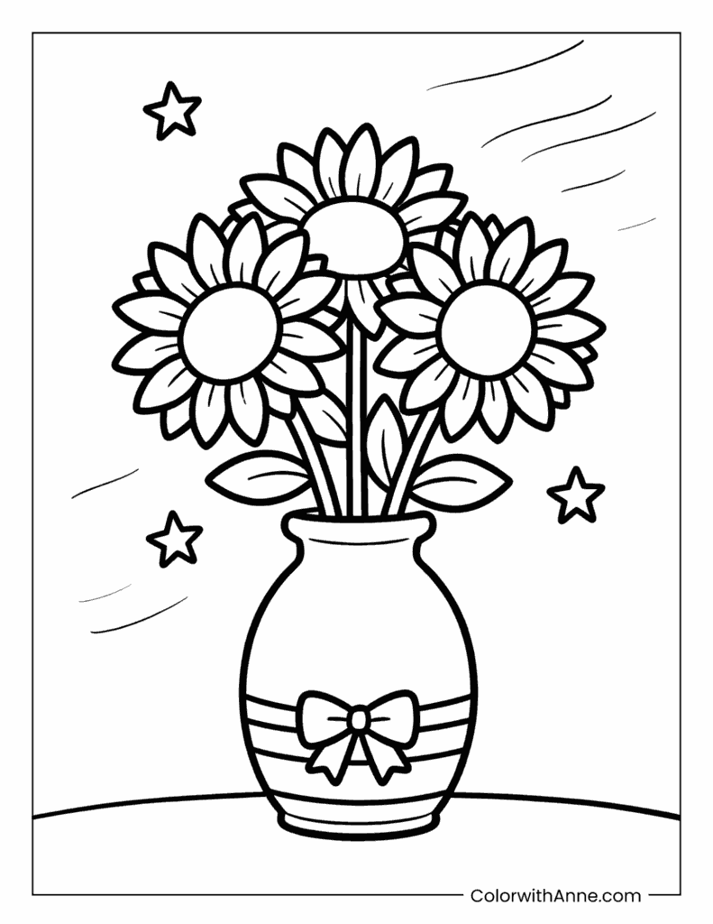 Sunflowers in a Vase Coloring Page