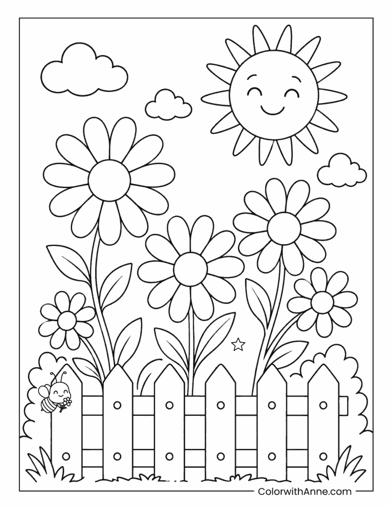 Sunny Daisy Garden Coloring Page