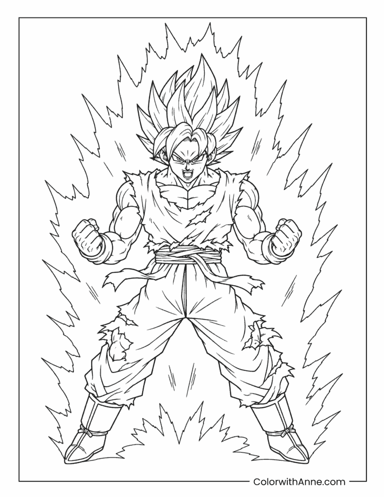 Super Saiyan Goku Power-Up Aura Coloring Page