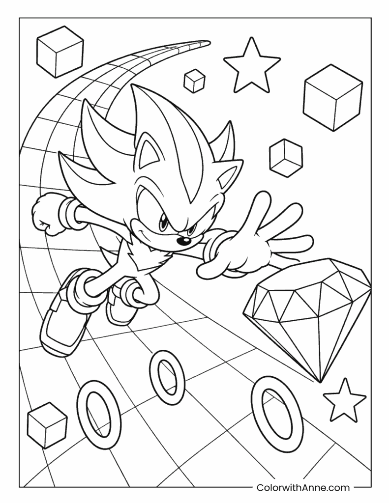 Super Shadow Chaos Emerald Dash Adventure Coloring Page