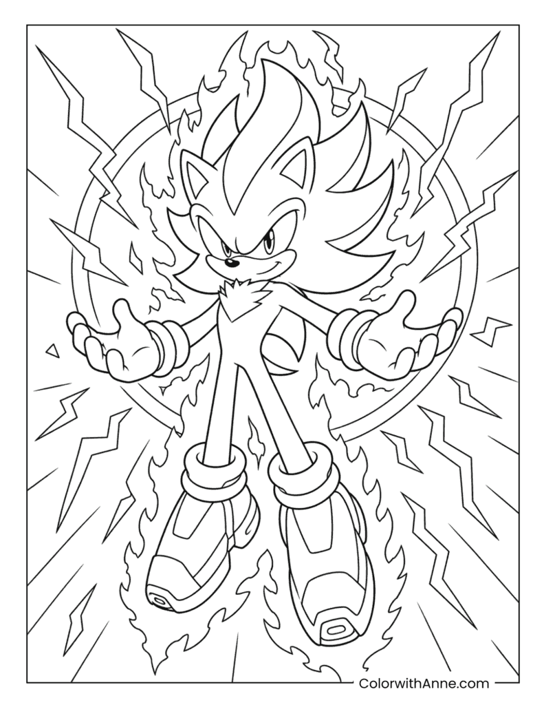 Super Shadow Chaos Lightning Aura Coloring Page