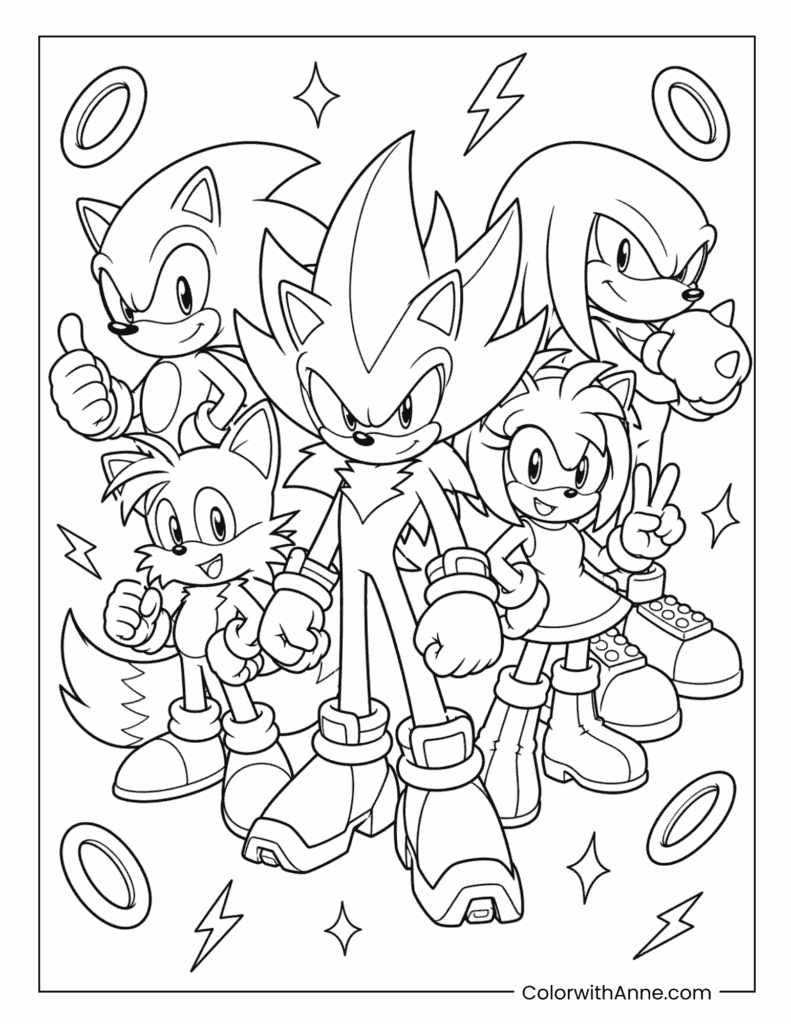 Super Shadow Hero Team Group Pose Coloring Page