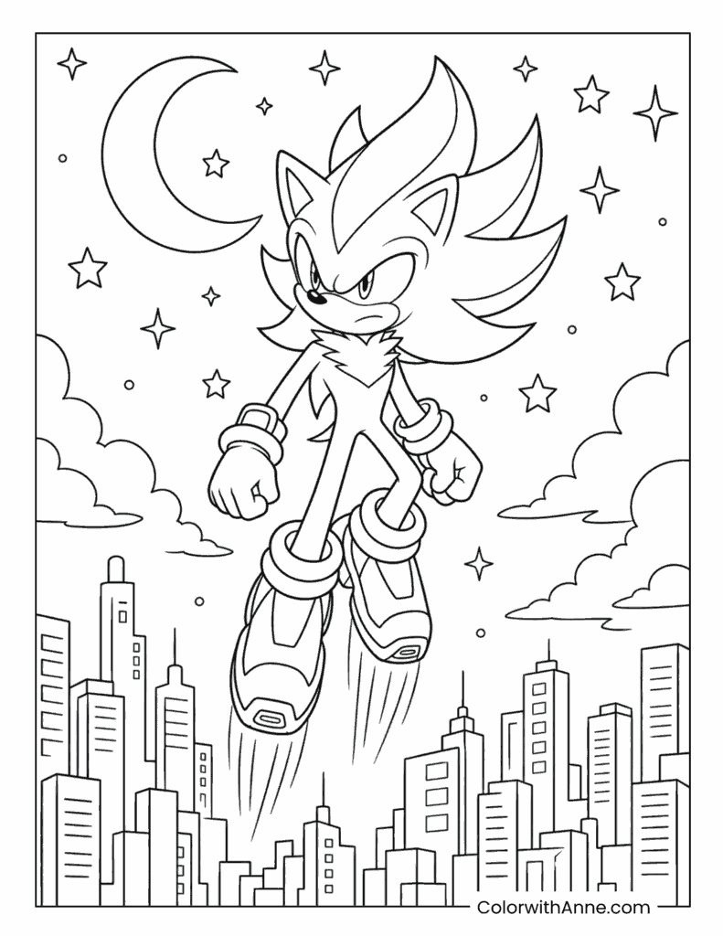 Super Shadow Night City Flight Coloring Page