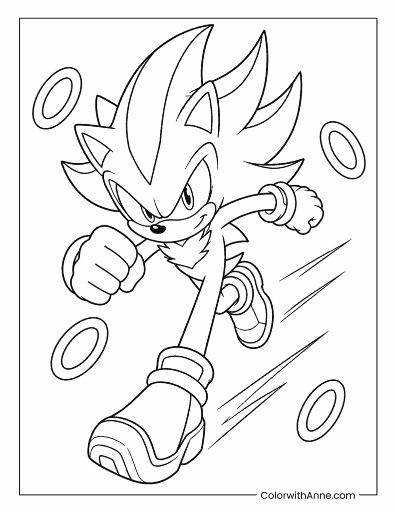 Super Shadow Speed Dash with Rings Coloring Page