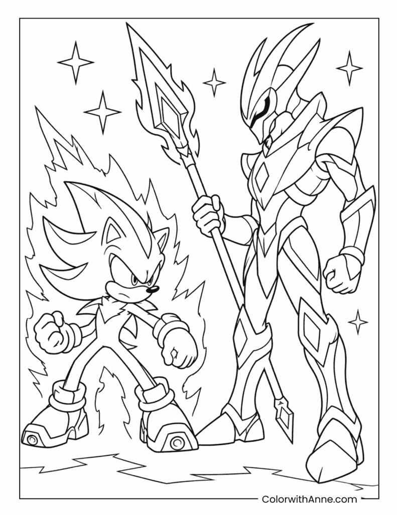 Super Shadow and Armored Warrior Battle Coloring Page