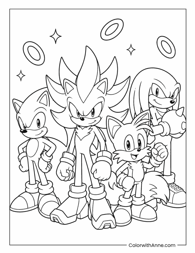 Super Shadow and Sonic Friends Team Coloring Page