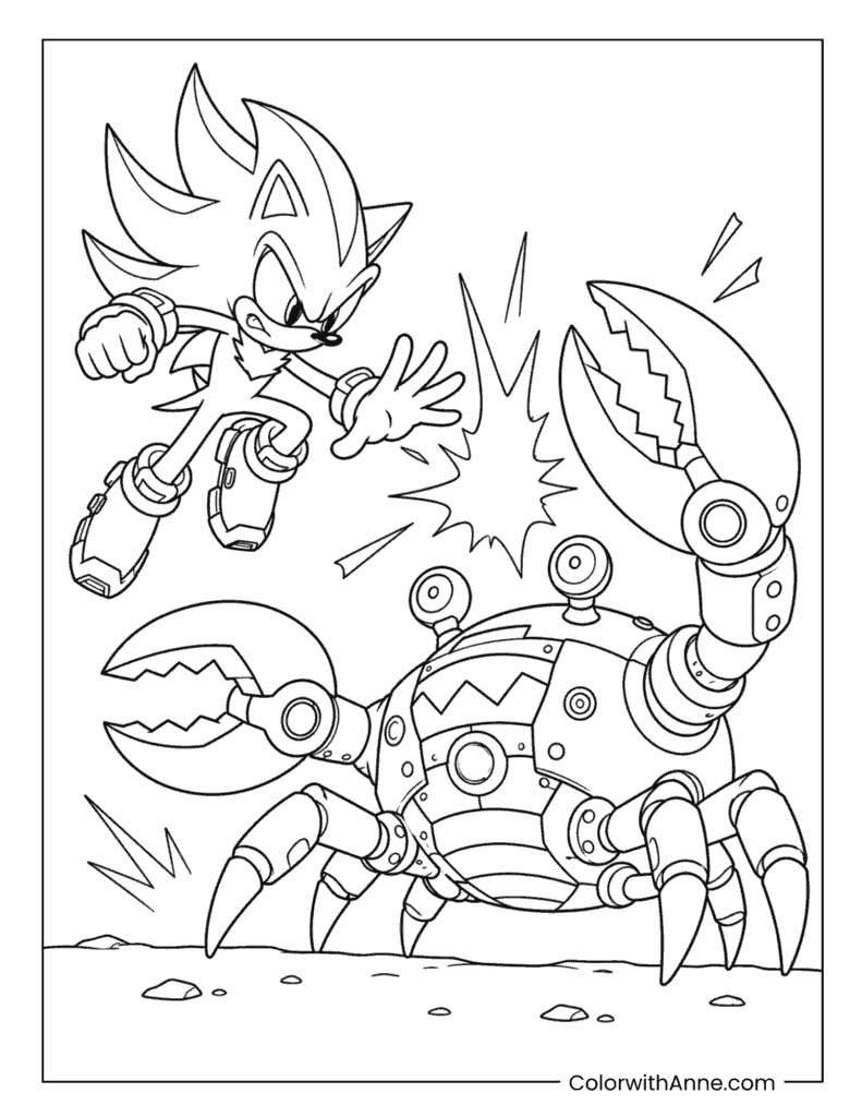 Super Shadow vs Robot Crab Battle Coloring Page
