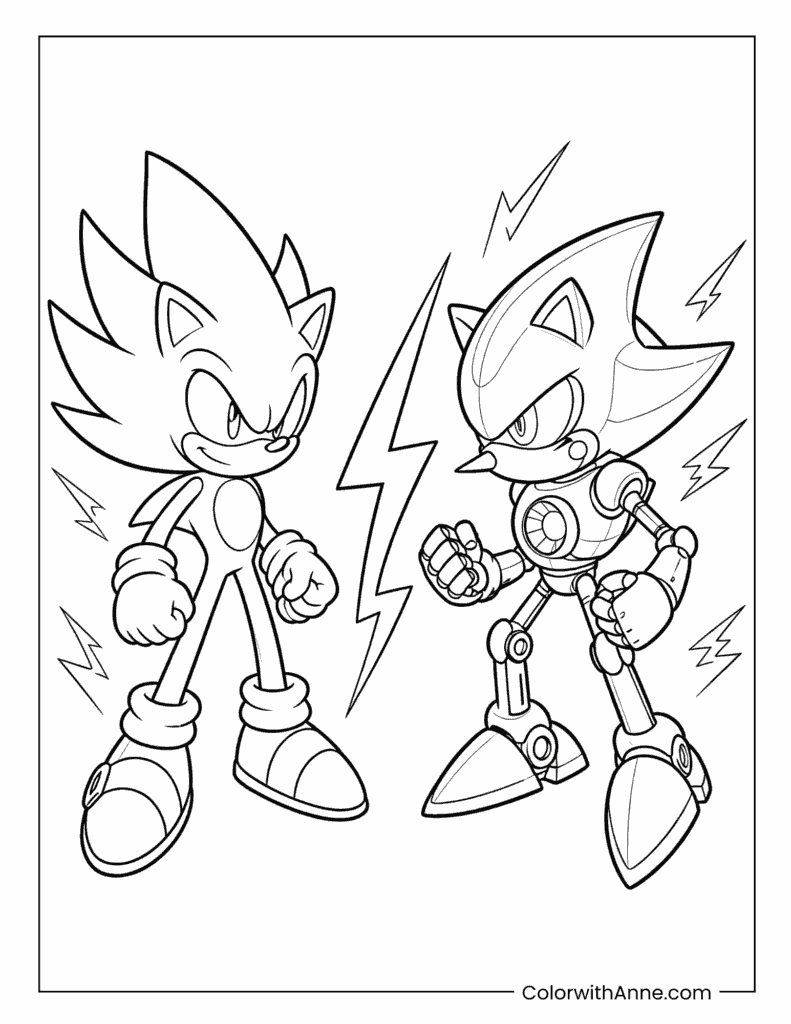 Super Sonic And Metal Sonic Face Off Coloring Page