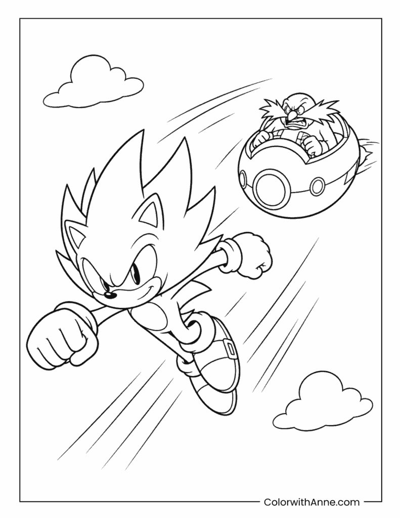 Super Sonic Racing Dr Eggman In Sky Coloring Page