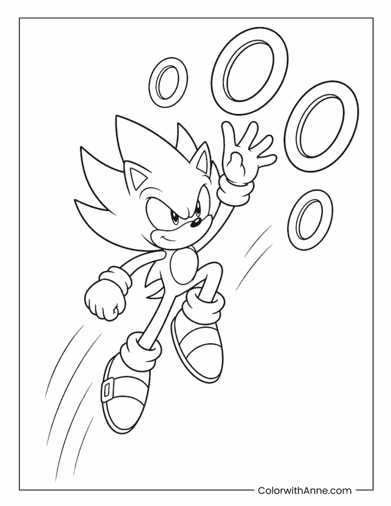 Super Sonic Reaching For Golden Rings Coloring Page