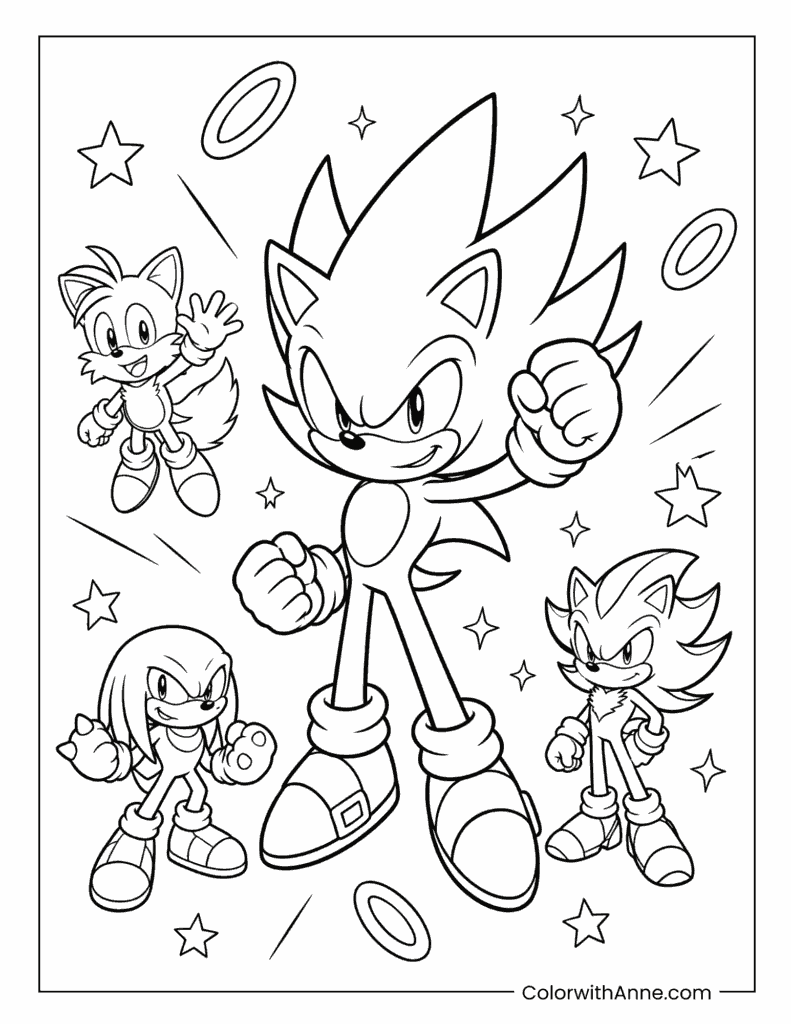 Super Sonic Team Hero Pose Coloring Page