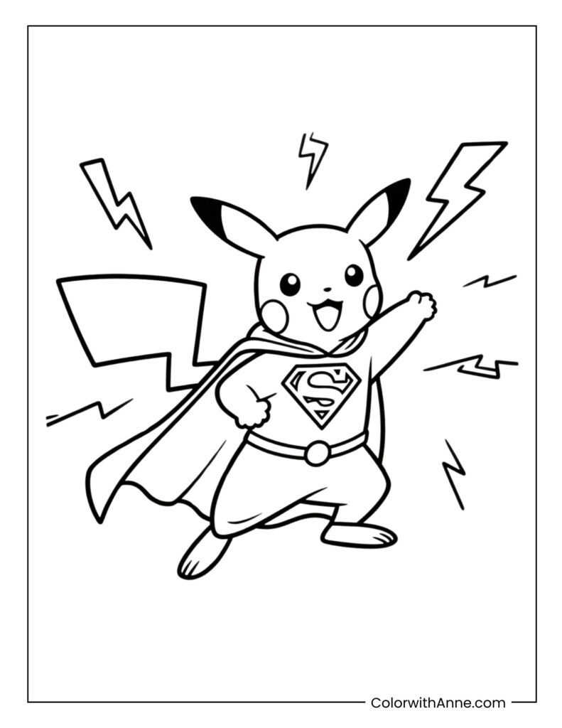 Superhero Pikachu Coloring Page