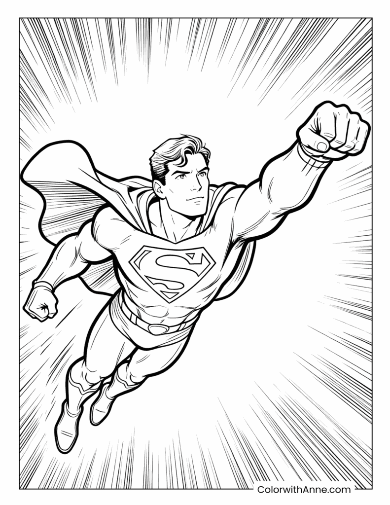 Superman Flying in Action Pose Coloring Page