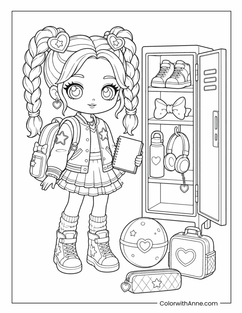 Surprise Capsule Fashion Doll at Locker Coloring Page
