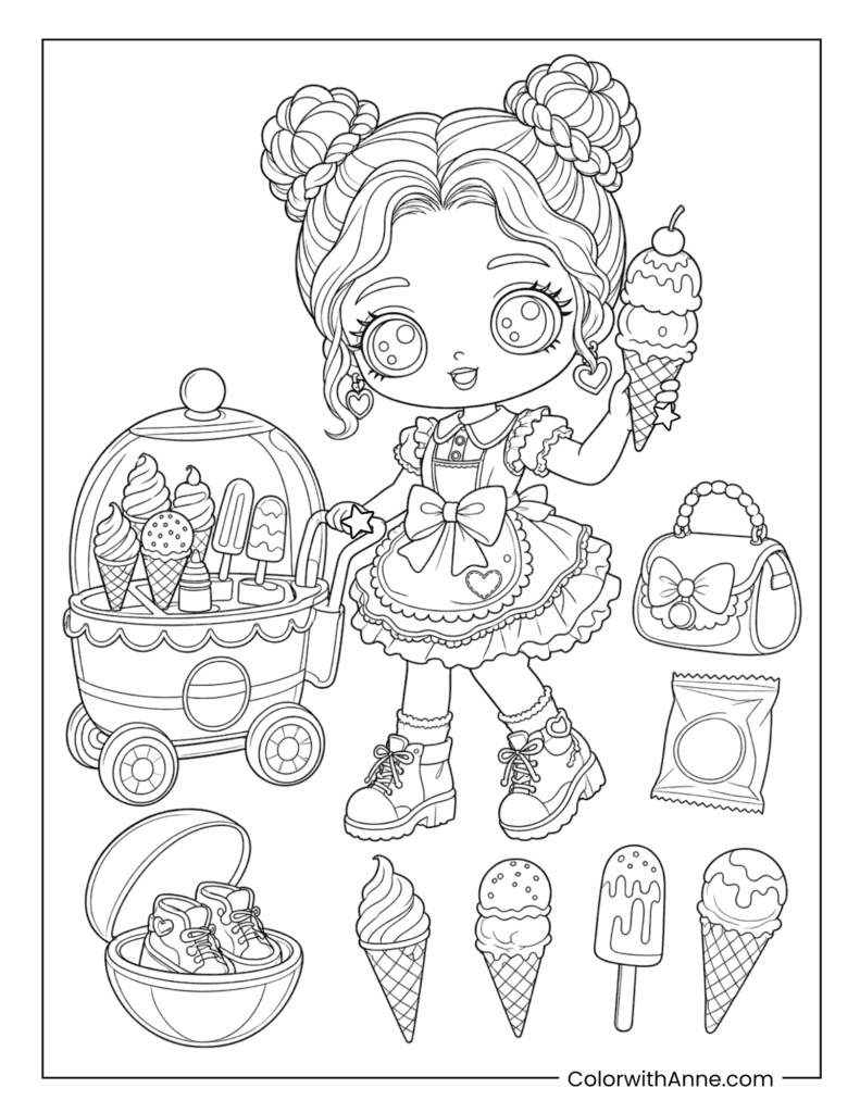 Surprise Doll with Ice-Cream Cart Coloring Page