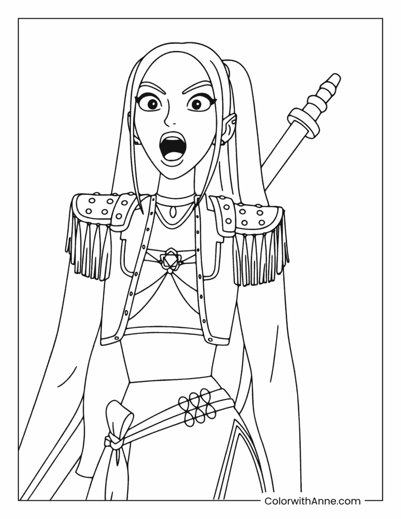 Surprised Mira with Sword K-Pop Demon Hunters Coloring Page
