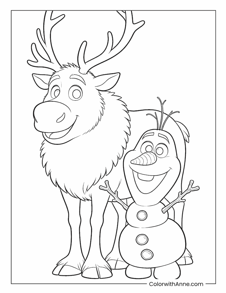 Sven and Olaf Frozen Coloring Page