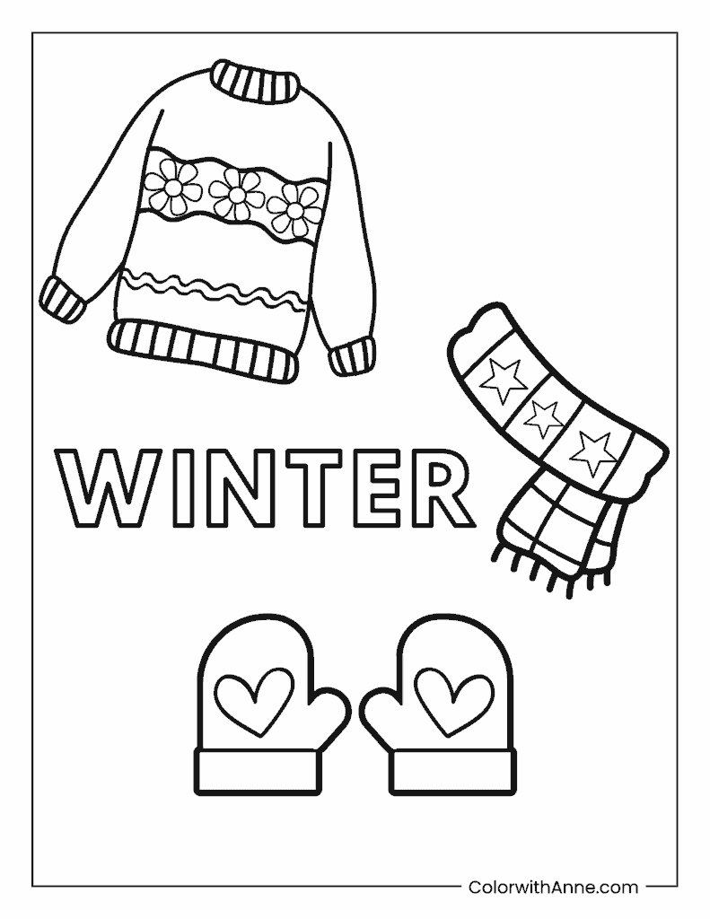 Sweater, Scarf and Mitten Coloring Page