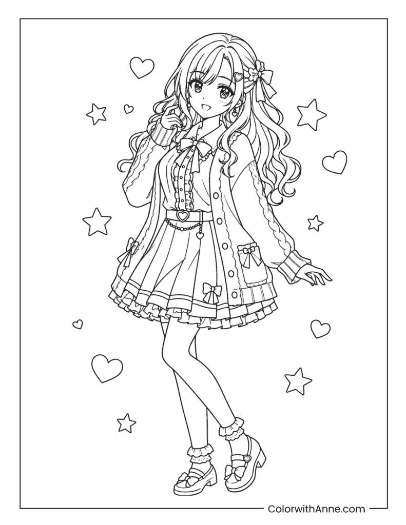Sweet Kawaii Anime Girl Coloring Page