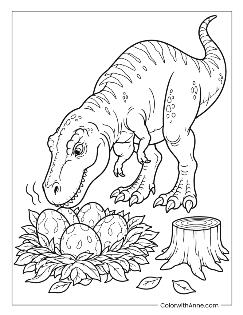 T-Rex Discovering a Nest of Dinosaur Eggs Coloring Page