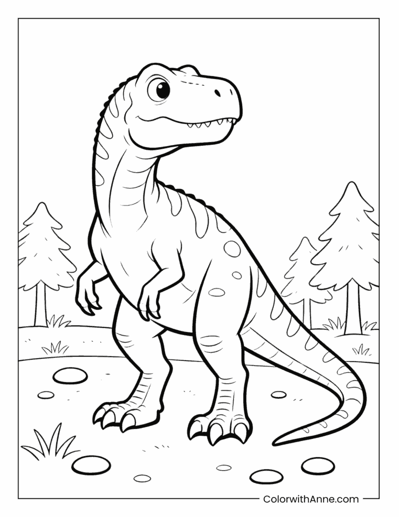 T-rex in a Forest Coloring Page