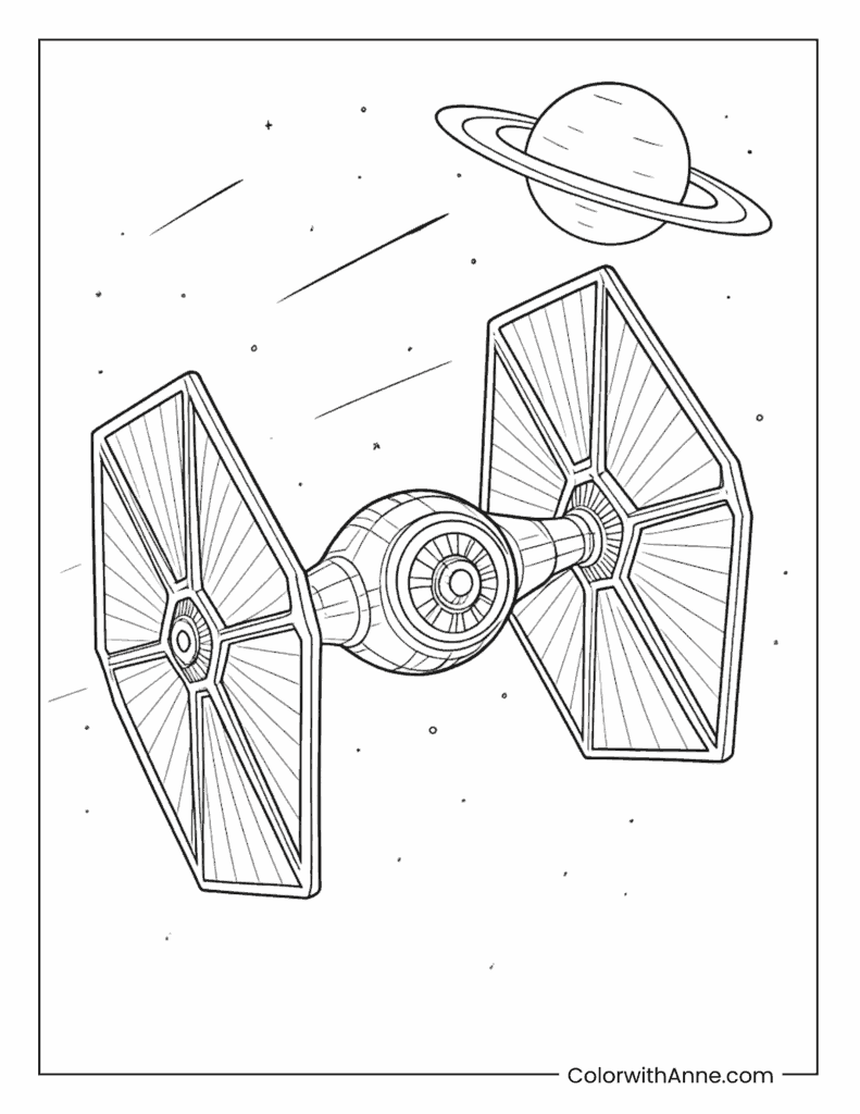 TIE Fighter Flying Through Space Coloring Page