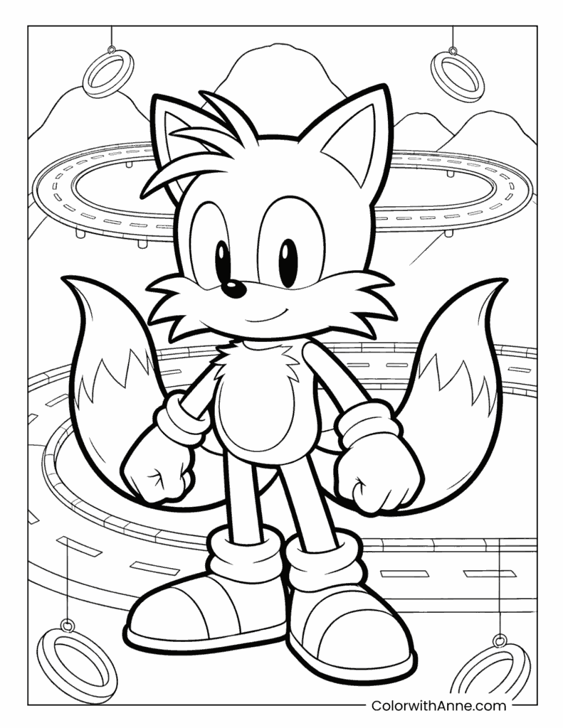 Tails Posing Confidently with Loop-De-Loop Coloring Page