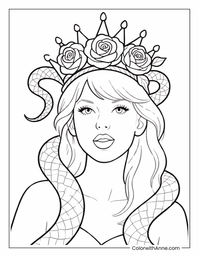 Taylor Swift Reputation Serpent Queen Coloring Page