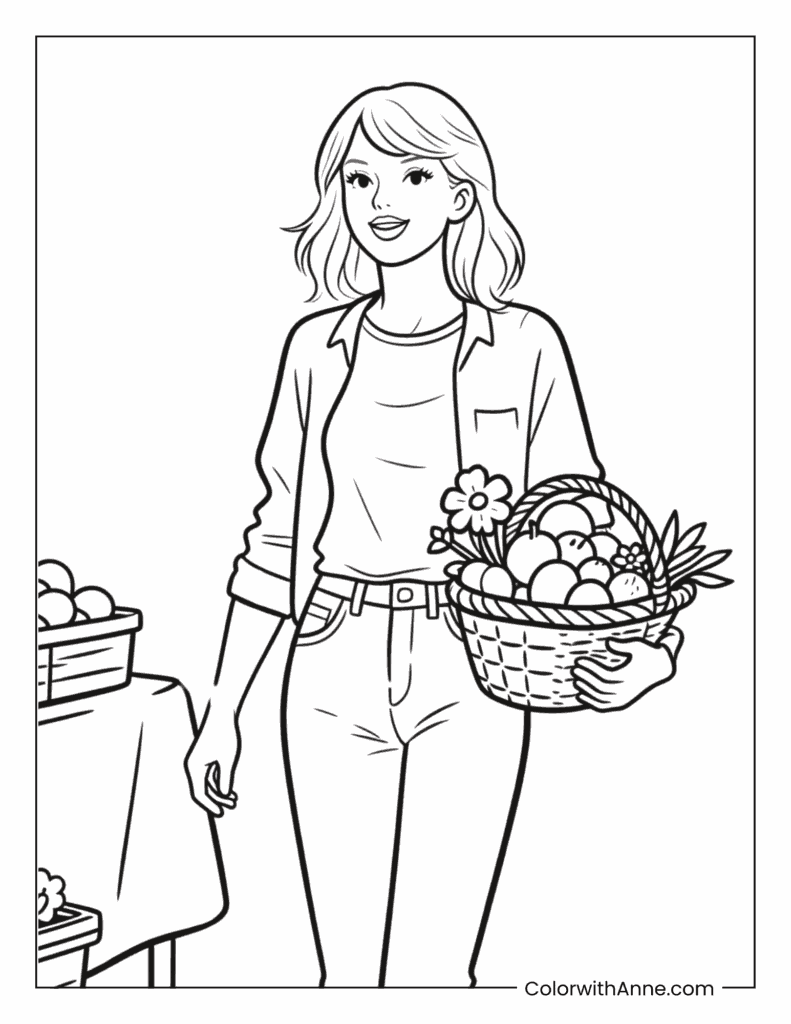 Taylor Swift at a Farmer’s Market Coloring Page