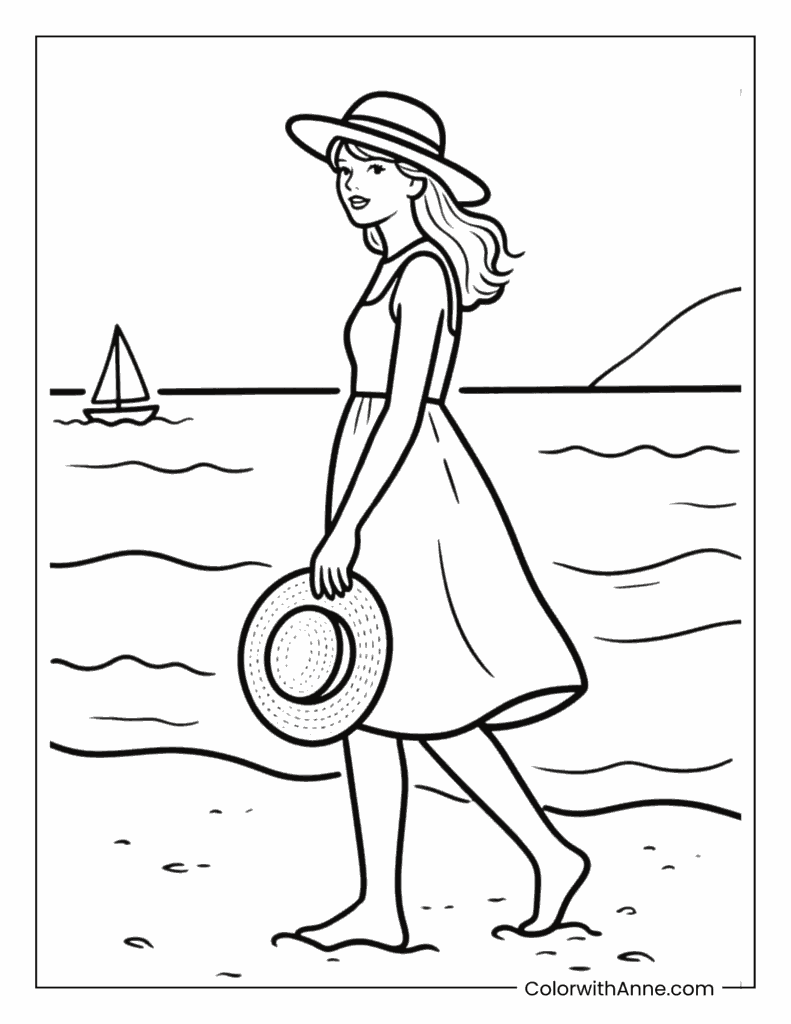 Taylor Swift at the Beach Coloring Page