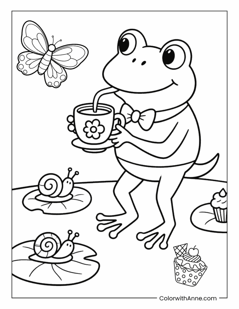 Tea Party Frog​ Coloring Page