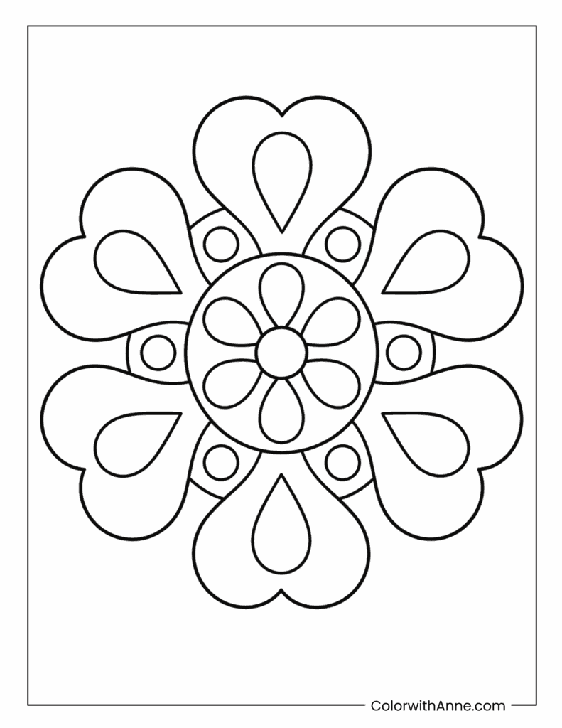 Teardrop Petal Mandala With Layered Center Coloring Page