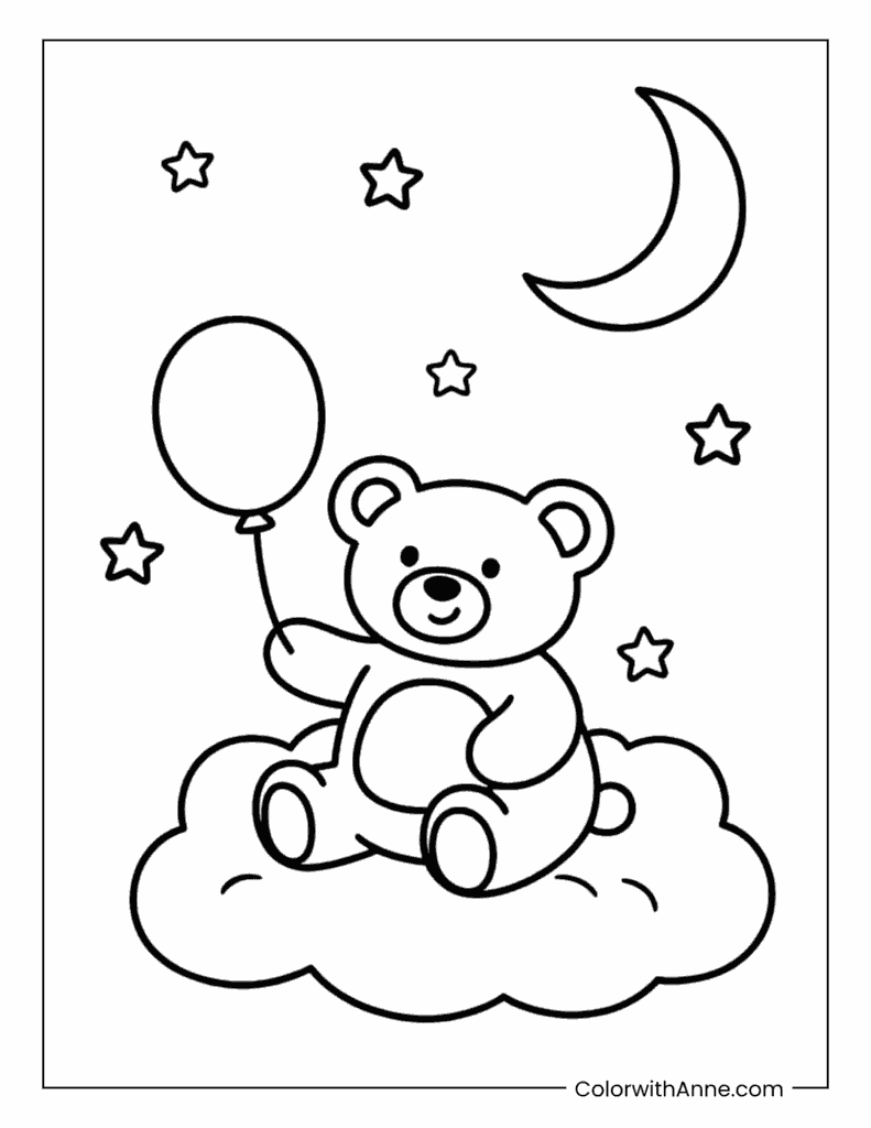 Teddy Bear Sitting on a Cloud Coloring Page