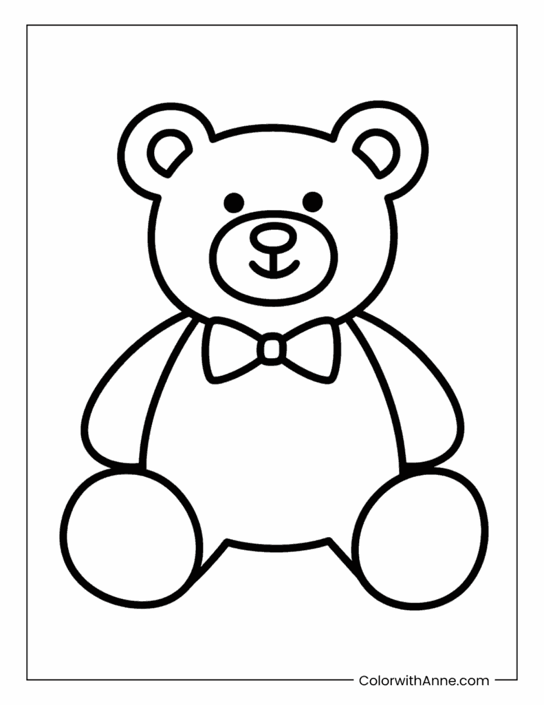 Teddy Bear with a Bow Tie Coloring Page for Preschoolers