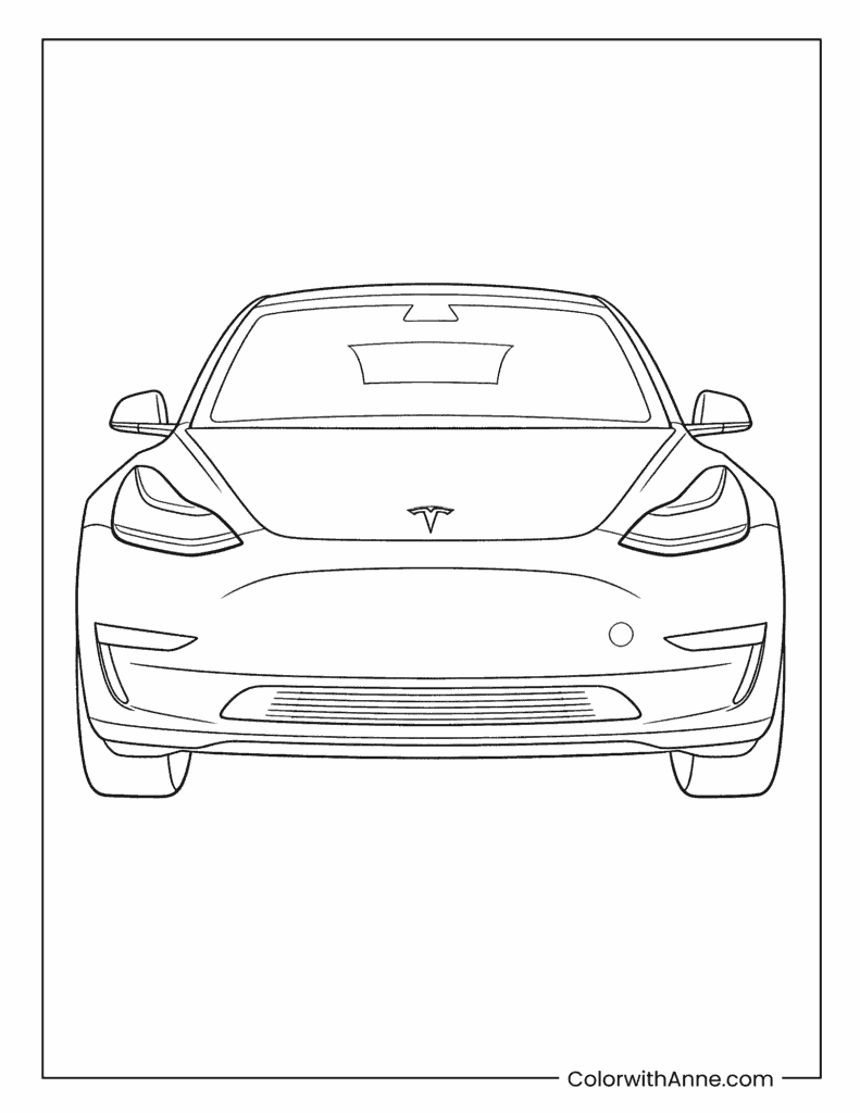 Tesla Car Front View Coloring Page