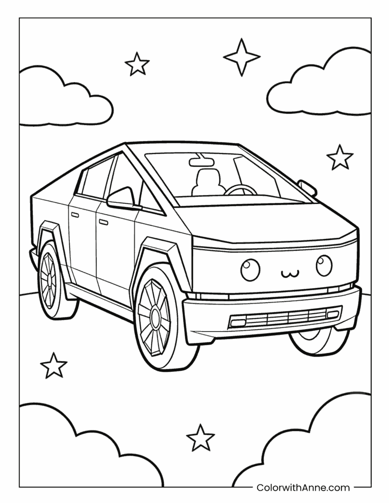 Tesla Cartoon Cybertruck Coloring Page