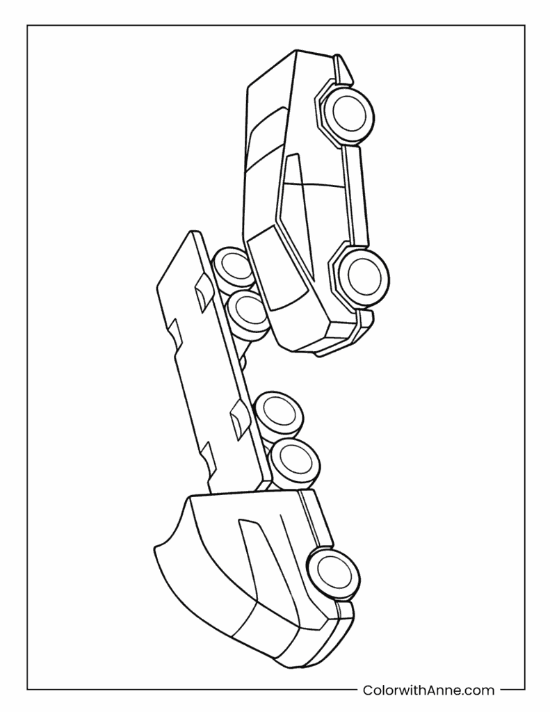 Tesla Cybertruck and Flatbed Transport Coloring Page