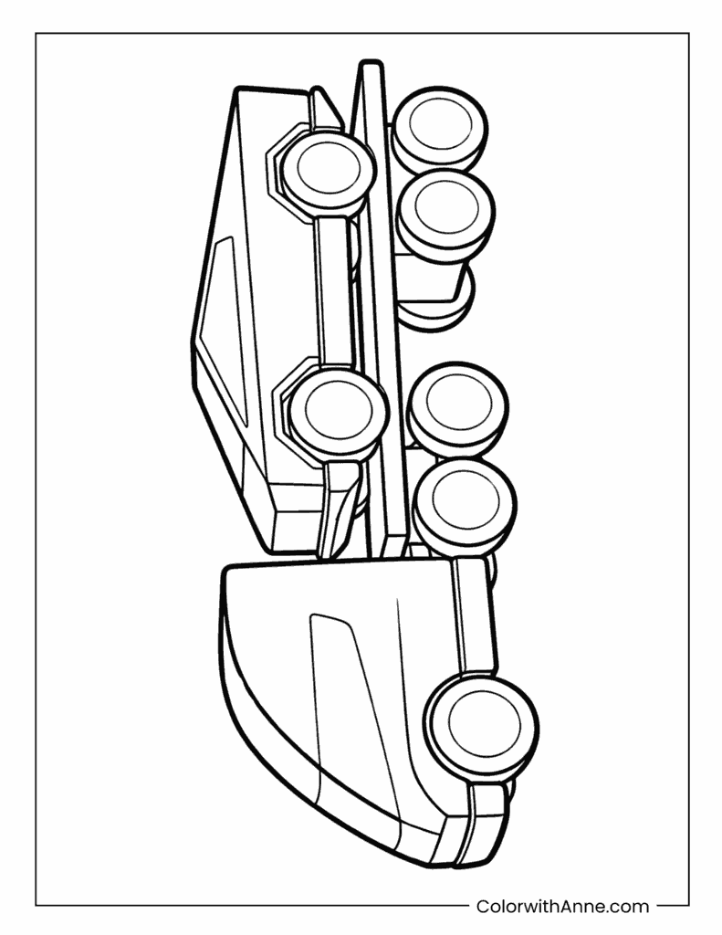 Tesla Cybertruck on a Flatbed Truck Transport Coloring Page