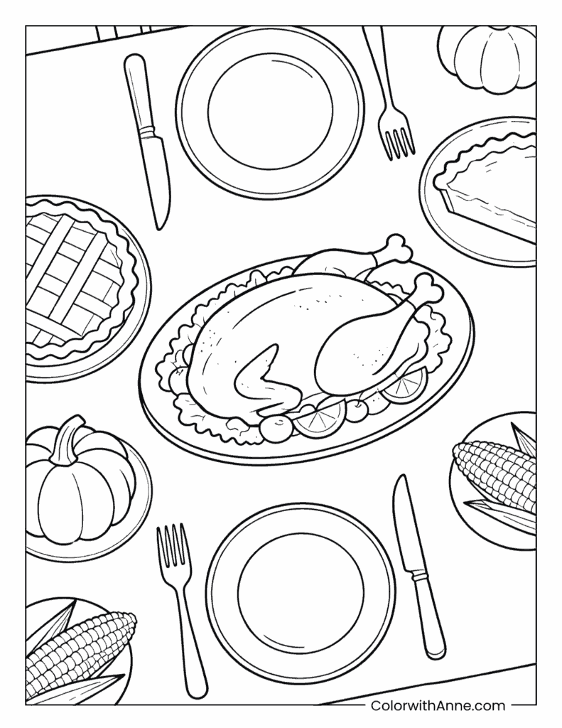 Thanksgiving Feast Coloring Page